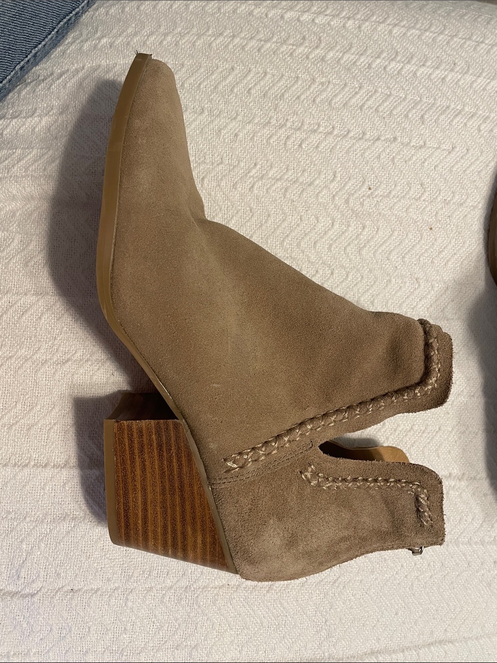 Dolce Vita Taupe Suede Braided-Trim Ankle Booties with Block Heel